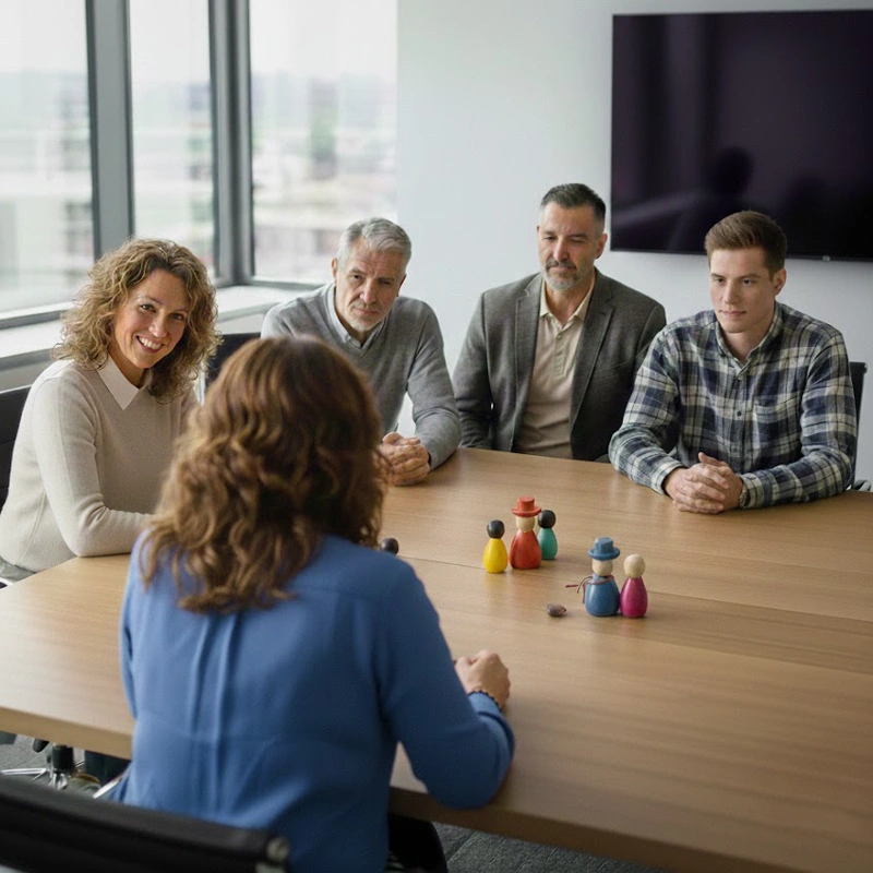 Coaching und Lebensberatung einer Gruppe Menschen am Besprechungstisch