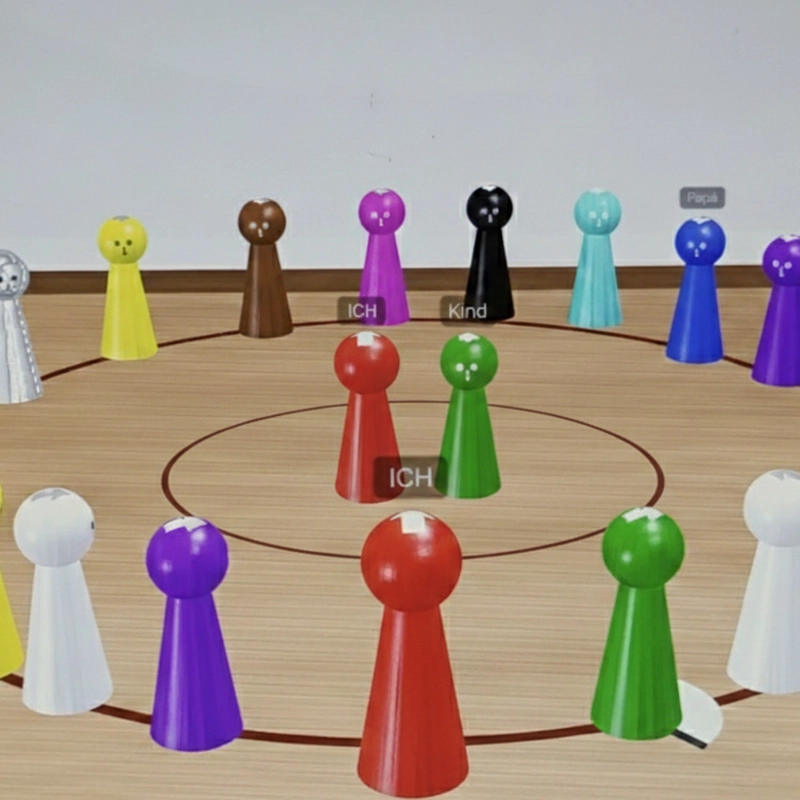 Digitale Figuren symbolisieren, dass eine Aufstellung auch Online möglich ist